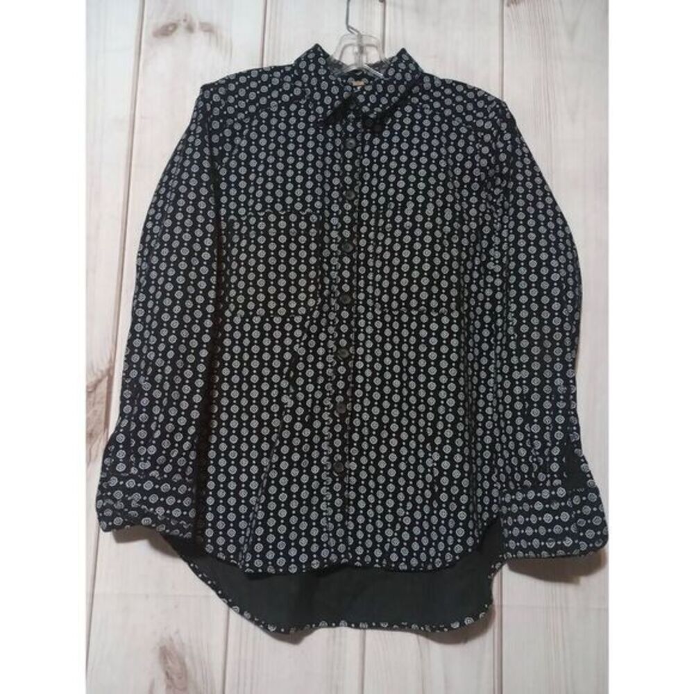 Free People Womens Black Corduroy Geometric Medallion Button Down Shirt XS